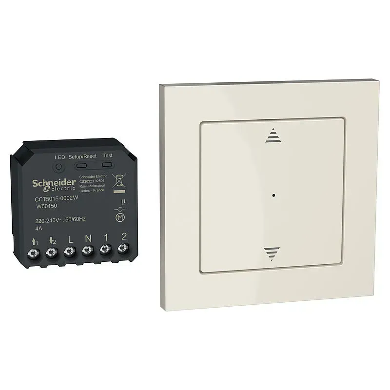 Solutie Connected pentru jaluzele, solutie Quick Home Connect wireless, solutie de camera, actuator pentru jaluzele si buton wireless in System M. MEG501520