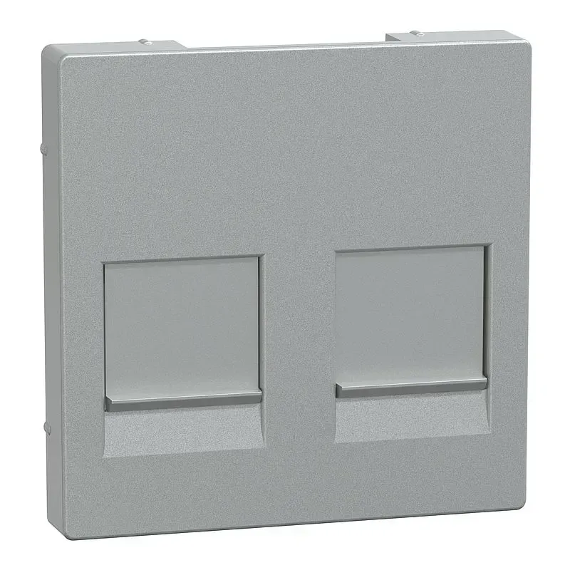 Placa centrala pentru Modular Jack 2 locuri cu clapeta de protectie impotriva prafului, alb polar, System M. MEG4562-0419