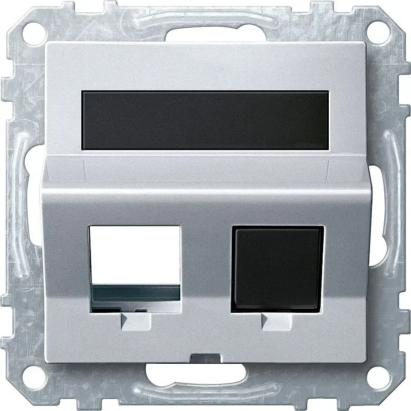 Iesire unghiulara 2 locuri cu inel de sustinere si camp de inscriptionare pentru Modular Jack, aluminiu, System M. MEG4568-0460
