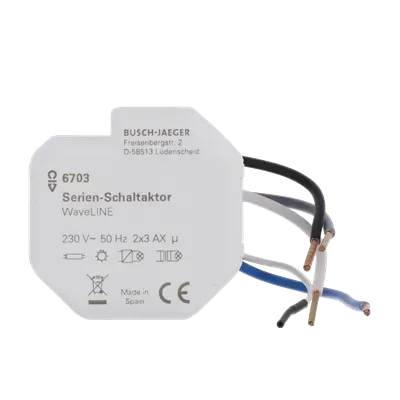 Actuator de comutare, wireless, cu comutare PORNIT/OPRIT/jaluzele și control scene de lumina, WaveLINE 230 V Busch-Jaeger.  6703