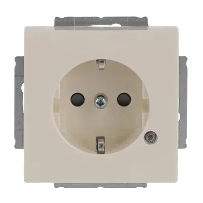 Priza SCHUKO Busch-Jaeger, siguranta, cu lumina de control LED verde, alb fildes - Platforma 63.  20 EUCBL-82