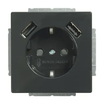 Priza SCHUKO Busch-Jaeger carat cu USB A/A antracit, platforma 63.  20 EUCB2USB-81 