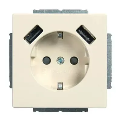 Priza SCHUKO Busch-Jaeger carat USB, cu USB A/A alb fildes, platforma 63.  20 EUCB2USB-82