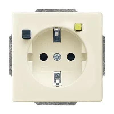 Priza SCHUKO Busch-Jaeger carat cu contact de protectie (SCHUKO) 30 mA, fildes, platforma 63.  3120 EUCB-82