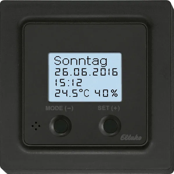 Termostat-Higrostrat Funk cu ceas și display în E-Design55 FUTH55ED/12-24VUC-am
