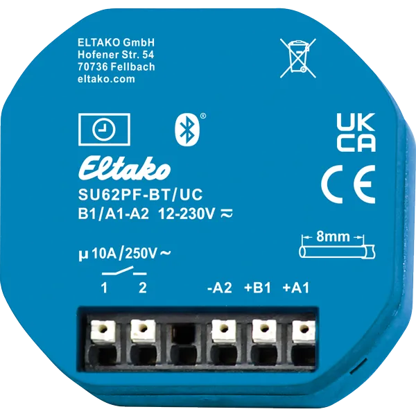 Ceas de comandă 1 canal cu contact fără potențial, Bluetooth și aplicație ELTAKO Connect SU62PF-BT/UC