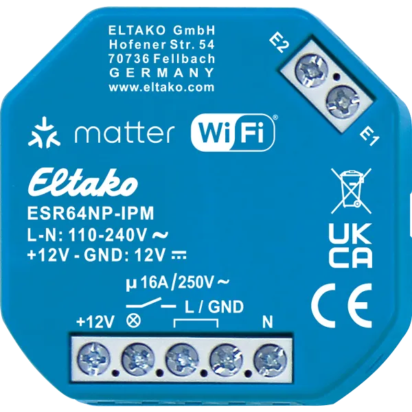 Releu de comutare cu impuls de curent IP, Matter prin Wi-Fi, opțional EnOcean, 1 închizător fără potențial 16 A ESR64NP-IPM