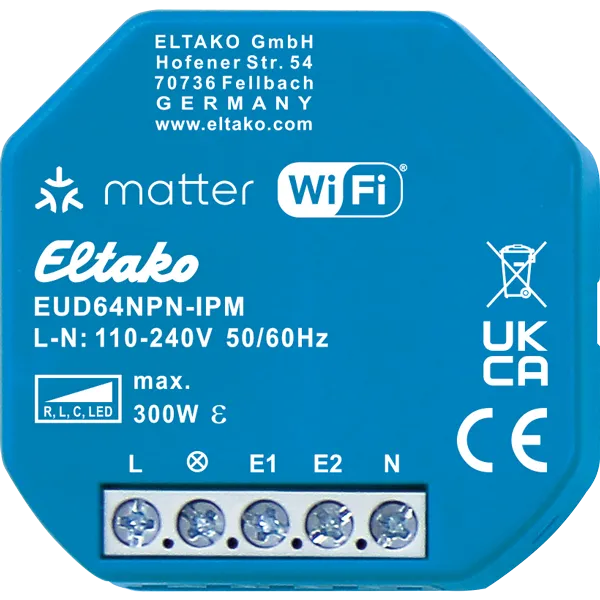 Actor Universal-Dimmer IP, Matter prin Wi-Fi, opțional EnOcean, până la 300 W, REST-API EUD64NPN-IPM