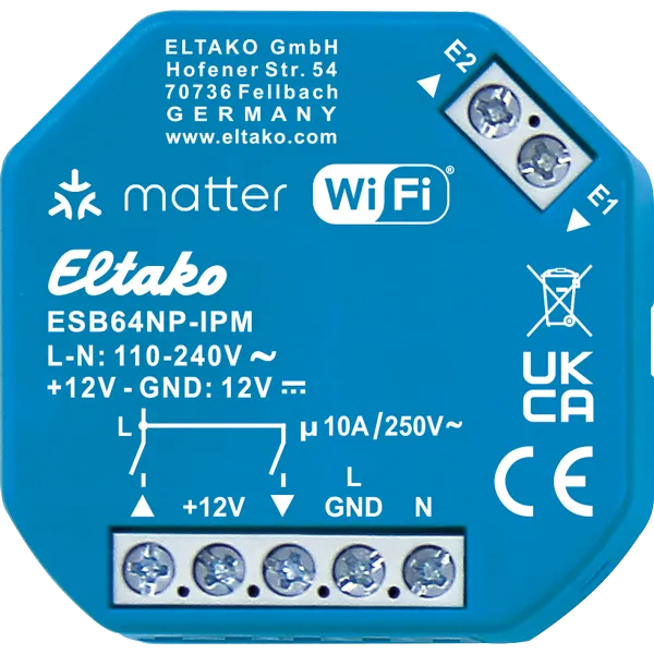 Actor de umbrire cu IP, Matter prin Wi-Fi, opțional EnOcean, 1+1 închizător 10 A/250 V AC ESB64NP-IPM