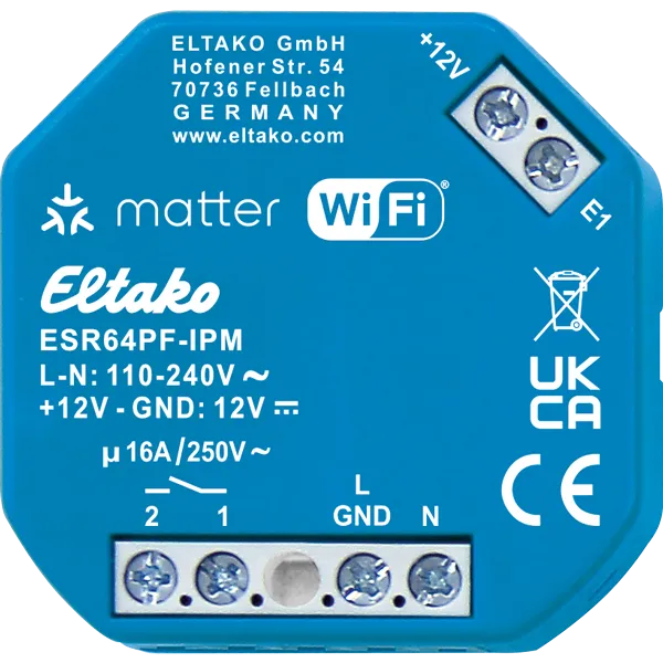 Releu de comutare cu impuls de curent IP, Matter prin Wi-Fi, opțional EnOcean, 1 închizător fără potențial 16 A ESR64PF-IPM