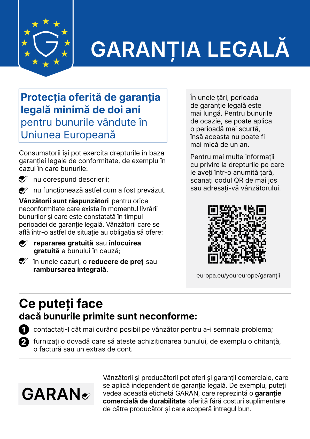 Notificarea armonizată UE privind garanția legală de conformitate